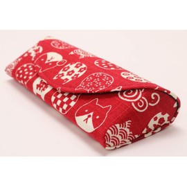 Kyoi Slim Glasses Case, 6.3 x 1.2 x 2.4 inches (16 x 3 x 6 cm), Red, Japanese Pattern
