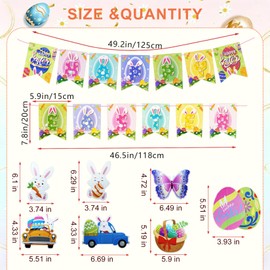 27 PCS Easter Decorations- Happy Easter Banner Egg Garland - Bunny Swirl,Prestrung Hanging Decor for Easter Day, Home,Classroom, Door,Mantel Decoration