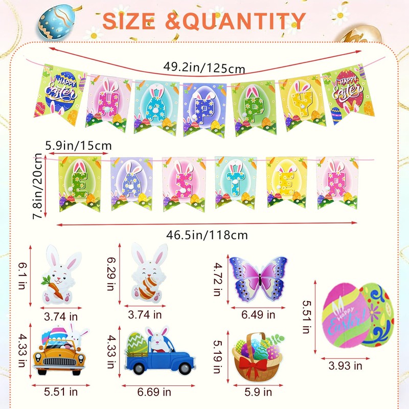 27 PCS Easter Decorations- Happy Easter Banner Egg Garland -