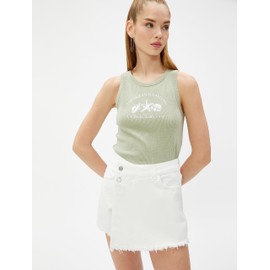 Koton Women's Cotton Pocket Button Detail Denim Skort Shorts, White (000)