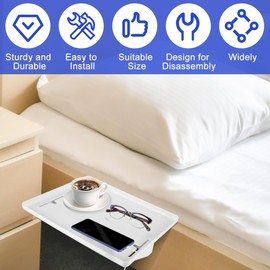 Sutowe Bedside Shelf for Bed, Detachable Bed Shelf Clip On Nightstand Tray College Dorm Room Table Caddy with Cord Holder for Top Bunk Organizer Bedroom Nightstand 32x23.3x5.3cm(white)