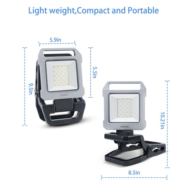 UFOND 2000LM LED Work Light Rechargeable,12h Portable Battery Worklight Cordless,20W