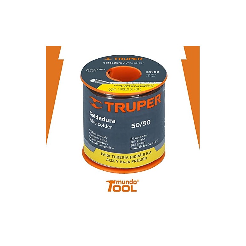 TRUPER Soldadura sólida 50/50 para tubería hidráulica, 450 g Truper