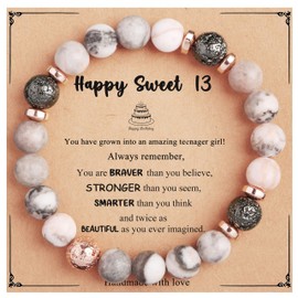Yiyang 13 Year Old Birthday Gift Ideas Bracelets, 13th Birthday Gifts Natural Stone Stretch Bracelet Birthday Gift Happy Birthday Sweet 13, Gifts for 13 Year Old Sister