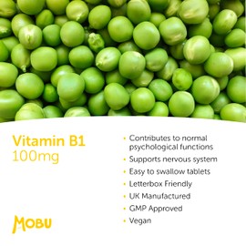 Vitamin B1 Thiamine 100mg 120 Tablets | Healthy Heart, Immune & Psychological Function | Thiamine Hydrochloride High Strength | Vegan | MOBU UK