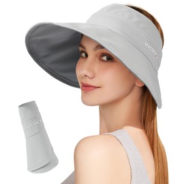 AYPOW Visor Cap Women's Wide Brim Visor Hat for Women Sun Visors for Women Reversible Sun Visor Hats for Women and Women UV Protection - Grey and Beige, Grey and dark grey