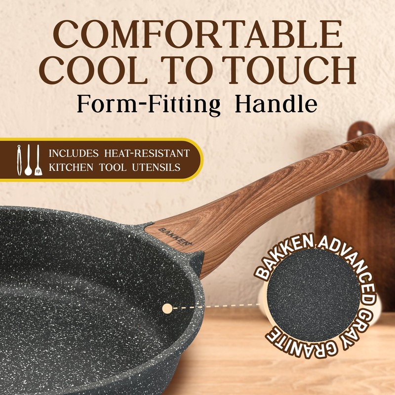 Bakken-Swiss 14-Piece Kitchen Cookware Set – Granite Non-Stick – Eco-Friendly