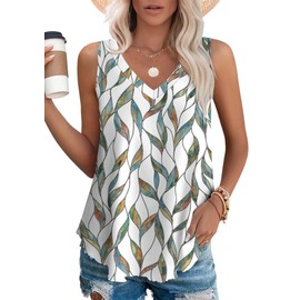 OFEEFAN Tunic Tops for Women Loose Fit Dressy Tops for Women Trendy Summer Spring Leaf Print XL