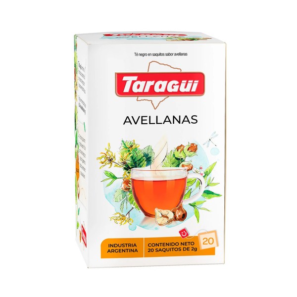 Taragüi Hazelnut Flavored Black Tea Rich and Delightful Blend Té de Avellanas (box of 20 bags)