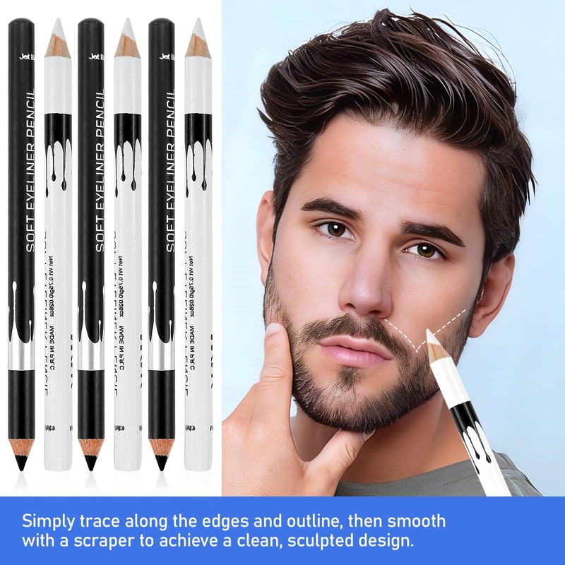 14PCS White Barber Pencil Set, Smudge-proof Beard Shaping Guide Pen