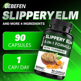 Slippery Elm Capsules with Turmeric | Elderberry | Echinacea | and Ginger - 5in1 Slippery Elm Supplement - Equivalent 8200mg Per Capsule - 90 Capsules for 3 Months Supply
