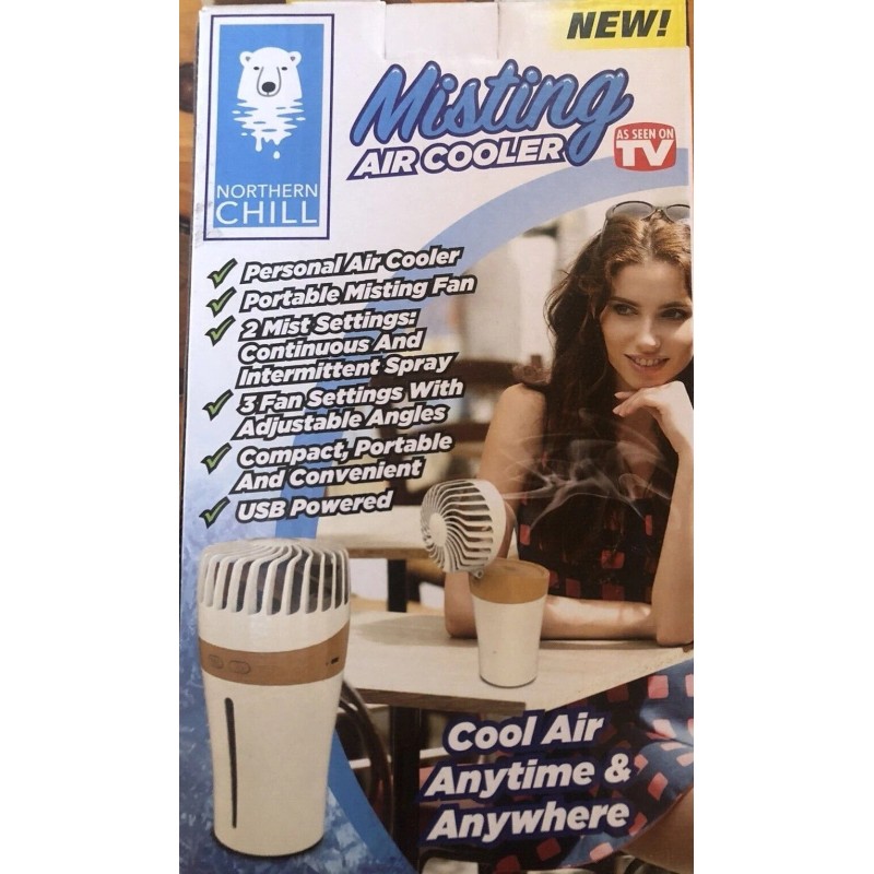 White & Brown Northern Chill Rechargeable Misting Air Cooler Fan