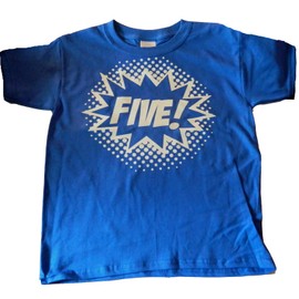 Custom Kingdom Big Boys' Five Superhero 5th Birthday T-Shirt (5T, Royal Blue)