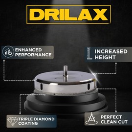 Drilax 7.5 Inch Diamond Hole Saw | Solid Steel Core Bit for Toilet Flanges, Large Floor Drains, Tile, Granite & Glass | 3/8" Shank