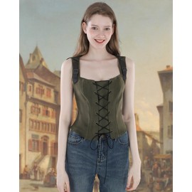 CR ROLECOS Medieval Corset Top Women's Renaissance Corset Top Vintage Gothic Corset Top Closure Front, Green, M