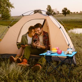 VILLEY Folding Camping Table, Portable Camping Table with 2 Cup Holders & Carry Bag for Camping, Picnic, Beach, Fishing, Travel and Outdoor Activities