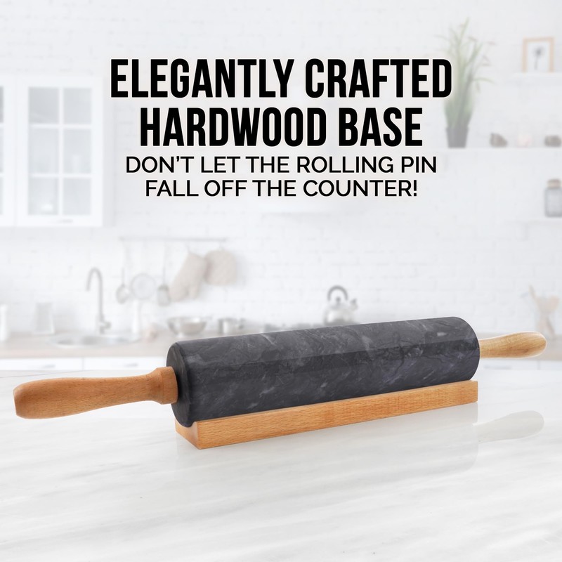 Zulay Kitchen 17-Inch Marble Rolling Pin With Stand - Polished