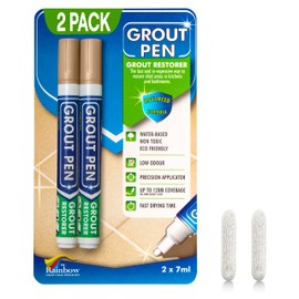 Grout Pen Beige Tile Paint Marker: Waterproof Grout Paint, Tile Grout Colorant and Sealer Pen - Narrow 5mm, 2 Pack with Extra Tips (7mL) - Beige