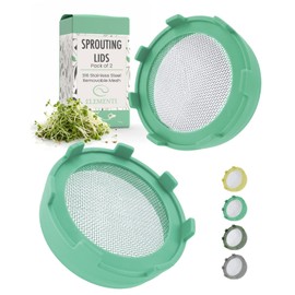 Elementi Sprouting Lids for Wide Mouth Mason Jars (Set of 2), Sprouting Jar Kit for Organic Sprouts, Alfalfa & Mung Bean Sprouts Grow Kit, 316 Stainless Steel Mesh Screen Strainer Lid (Mint)
