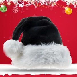 LKQBBSZ Santa Hat for Child Unisex Velvet Comfort Xmas Hat Extra Plush for Christmas New Year Festive Holiday Party (Black)