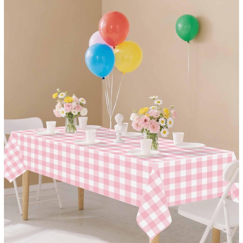 SietDESEO 3 Pack Light Pink Gingham Tablecloth Rectangle 54 x