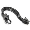 COOLSTEELANDBEYOND Mens Black Wolf Head Steel Franco Link Curb Chain