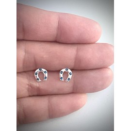 Lucky Horseshoe Earrings with Blue Crystal Stones - 925 Sterling Silver