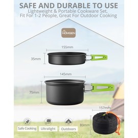 HOMGEN Camping Cookware Set with Bowls and Soup Spoon for 1-2 People - 12 PCS Portable Aluminium Camping Cooking Pot Set - Non Stick Camping Cooking Set Utensils for Hiking Picnic Fishing