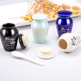 4pcs Small Urns for Human Ashes Always On My Mind Forever in My Heart Cremation Urns for Ashes Memorial Keepsake Urns-Premium Box & Spoon Included Sharing Funeral Urn