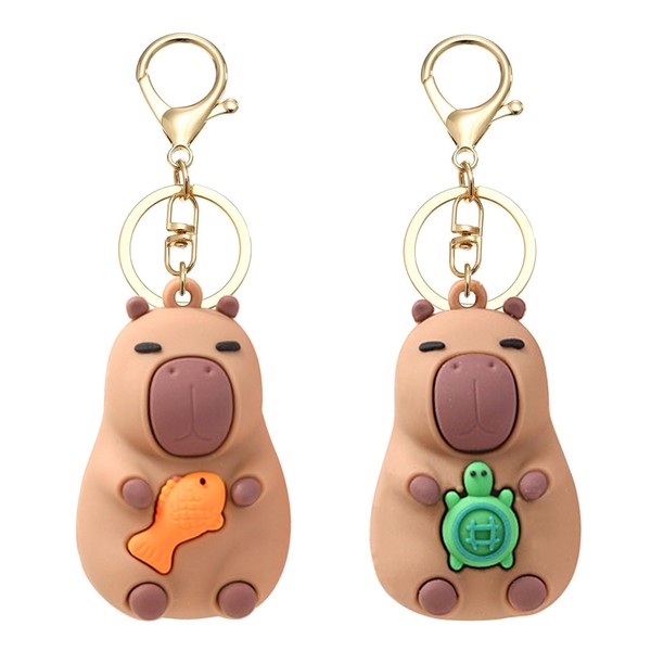 LunarCharm 2 Piece Capybara Keyring, Capybara Animal Figurine, Fun Keyring