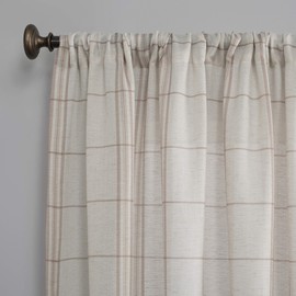 No. 918 Castille Farmhouse Plaid Semi-Sheer Rod Pocket Curtain Panel, 54" x 84", Blush/Linen