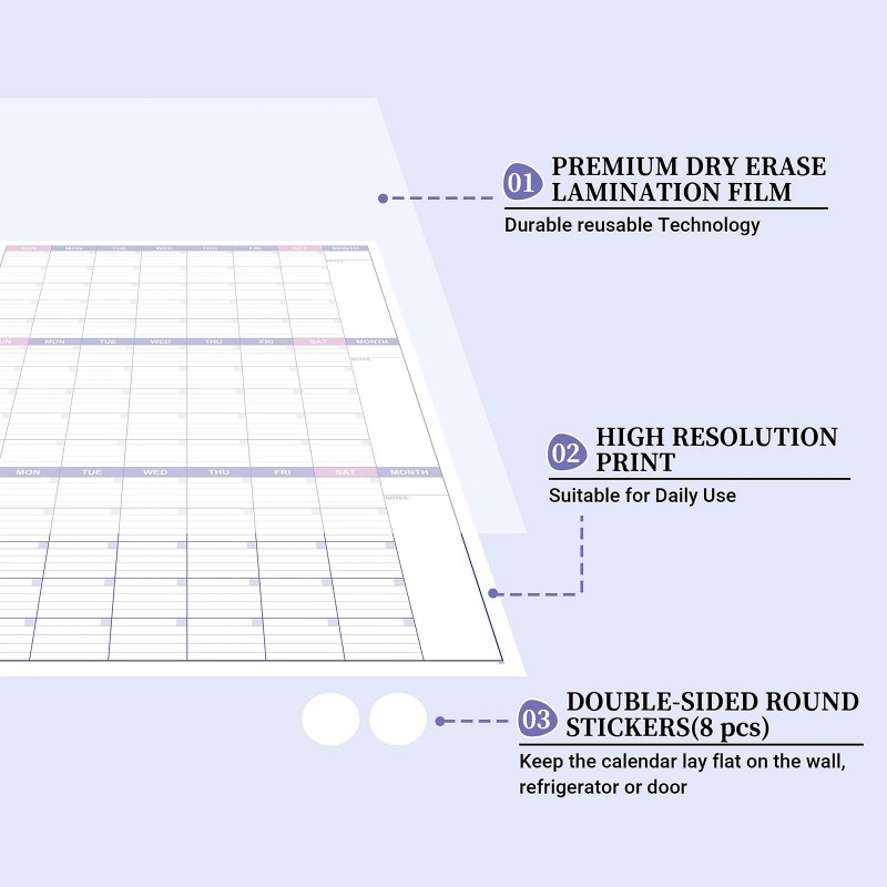 BooQool Large Dry Erase Calendar for Wall - Undated 3