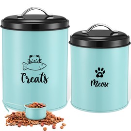 Honeydak 2 Pack Cat Treat Container Metal Pet Food Jar with Lid Cookie Container for Farmhouse Kitchen Counter Green Treat Jar Food Storage for Pet