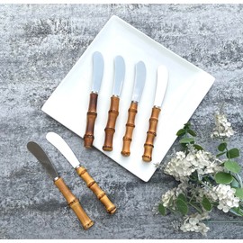 Nature Material Handle Flatware, 5-Piece Set, Stainless Steel 18/10 Food Safety Grade Silverware Cutlery Set Eating Utensils (spreader 6pcs)