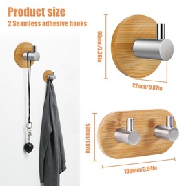 Bztzhm Pack of 2 Wooden Towel Hooks, Wall Hooks, Bamboo Hooks, Bamboo Towel Hooks, Bamboo Hook Rack, Wooden Hooks for Hanging Items
