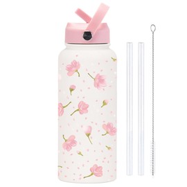 BEALIFE Water Bottle 32 Oz for Travelers Insulated Metal Bottle with Handle 32 Oz Insulated Water Bottle with Straw, A, 1L