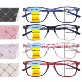 BONCAMOR 4 Pack Progressive Multifocus Reading Glasses Men and Women Computer Blue Light Blocking Anti Eyestrain Readers (4 Mix Color, 1.25, Diopters)