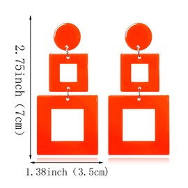ANXIN STORE Boho Minimalist Multicolor Acrylic Geometric Square Hollow Pendant Neon Nightclub Earrings Vintage 80s 90s Party Accessories Womens (F Orange Hollow Earring)