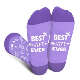 BEST WIFE EVER Socks for Wife Women - Funny Novelty Valentines Birthday Anniversary Couples Gifts for Girlfriend Mom Lover - Crazy Silly Cute Fun Socks Christmas Stocking Stuffers
