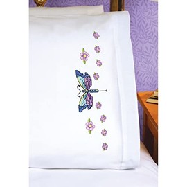 Janlynn Dragonfly Pillowcase Pair Stamped Cross Stitch, 20 by 30-Inch