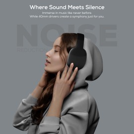 Gabba Goods - Auriculares inalámbricos Bluetooth con micrófono - Auriculares inalámbricos - Reducción de ruido - Bluetooth, cableado, micro SD integrado para viajes, hogar, televisión de trabajo, PC, juegos, teléfono celular (negro)