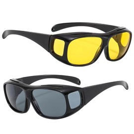 Leogony 2 PCS Night Driving Glasses for Women Men, Polarized Lens Anti Glare Night Driving Glasses and Sunglasses