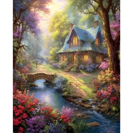 Tucocoo Flowers House Painting by Numbers for Adults, DIY Digital Oil Painting Kits on Canvas with Brushes and Acrylic Pigment Stream Forest Landscapes Picture for Home Decor Gifts 40 x 50 cm