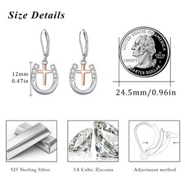 MEDWISE Lucky Horseshoe Leverback Earrings S925 Sterling Silver Rose Gold Faith Horseshoe Pendant Dangle Hypoallergenic Earrings Jewelry for Horse Lover Mother Mom Daughter Mothers Day Gifts