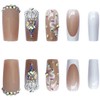 24 Pieces Medium Length False Nails Flower Fake Nails Rhinestone