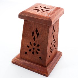 Rose Wood Incense Cone Tower Incense Cone Holder Box Suitable for Incense Cones Can Be Used as Incense Burner or Incense Box Approx. 6.5 x 6.5 x 10 cm
