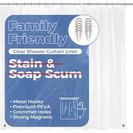 downluxe Clear Shower Curtain Liner with Hooks, PEVA Plastic Shower Liner, 72" W x 78" L Waterproof Lightweight Bathroom Curtain(12 Hooks, 1PC)