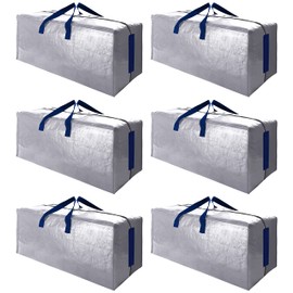 SWEET DOLPHIN 6 Pack Extra Large Moving Bags with Strong Zippers & Carrying Handles, Heavy Duty Storage Tote for Space Saving Moving Storage, Fold Flat, Alternative to Moving Box (Silver)