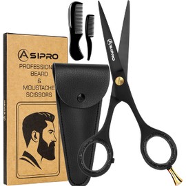 ASIPRO Men's Beard Scissors 5 Inches/12.7 cm Complete Beard Care Set Including Beard Comb, Moustache Comb and Faux Leather Case, Moustache Scissors Professional Beard Scissors Stainless Steel Beard