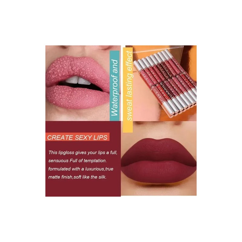 18 Lápiz Labial Láquido Cakaila Matte Lipstick Impermeable